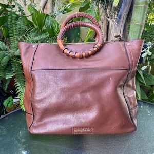 Tommy Bahama Large Leather Bag With Round Wooden Handles 🌴